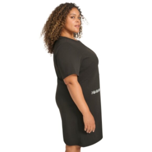 Tommy Hilfiger Plus Size Split-Neck Beaded-Pocket Dress - Black - Picture 4 of 4